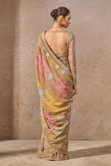 Tarun Tahiliani Multicolor Stripe Print Saree & Blouse 