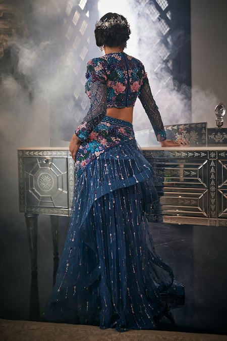 Amit GT Floral Embroidered Blouse & Lehenga Set 