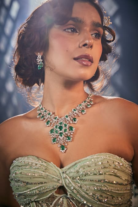 Buy_Amit GT_Green Net Embroidery Sweetheart Neck Zardozi Gown With Cape _Online_at_Aza_Fashions