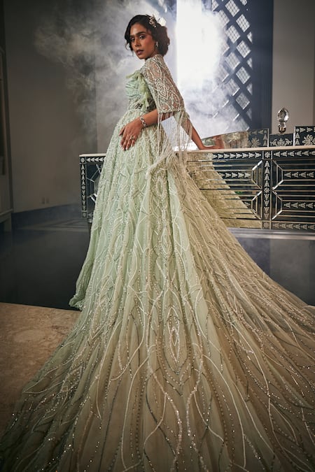 Amit GT Zardozi Embroidered Gown With Cape 