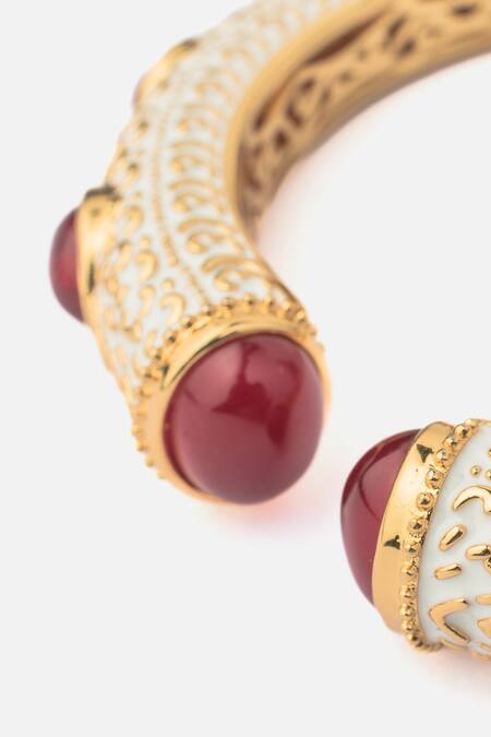 Vivinia By Vidhi Mehra Red Zari Zircon And Synthetic Ruby Enamelled Kada Bangle Online at Aza Fashions Vivinia By Vidhi Mehra_Red Zari Zircon And Synthetic Ruby Enamelled Kada Bangle _Online_at_Aza_Fashions