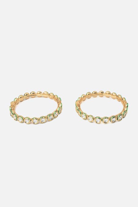 Shop Vivinia By Vidhi Mehra Gold Plated Piping, Stones Polki And Kundan Bangles Set at Aza Fashions Shop_Vivinia By Vidhi Mehra_Gold Plated Piping, Stones Polki And Kundan Bangles Set _at_Aza_Fashions