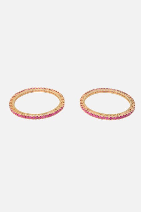 Shop Vivinia By Vidhi Mehra Gold Plated Stones Pink Embellished Bangles Set at Aza Fashions Shop_Vivinia By Vidhi Mehra_Gold Plated Stones Pink Embellished Bangles Set _at_Aza_Fashions