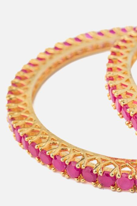Vivinia By Vidhi Mehra Gold Plated Stones Pink Embellished Bangles Set Online at Aza Fashions Vivinia By Vidhi Mehra_Gold Plated Stones Pink Embellished Bangles Set _Online_at_Aza_Fashions