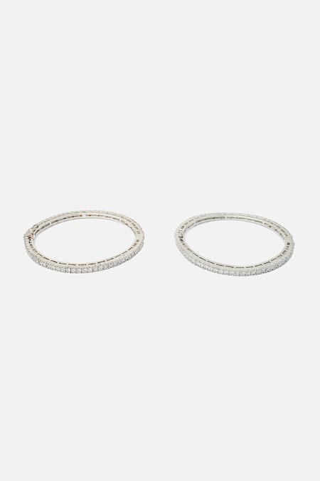 Shop Vivinia By Vidhi Mehra Silver Plated Zari Designer Zircon Stone Bangles Set at Aza Fashions Shop_Vivinia By Vidhi Mehra_Silver Plated Zari Designer Zircon Stone Bangles Set _at_Aza_Fashions