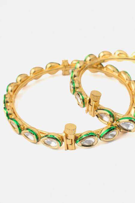 Vivinia By Vidhi Mehra Gold Plated Piping, Zari Green Polki Kundan Bangles Set Online at Aza Fashions Vivinia By Vidhi Mehra_Gold Plated Piping, Zari Green Polki Kundan Bangles Set _Online_at_Aza_Fashions