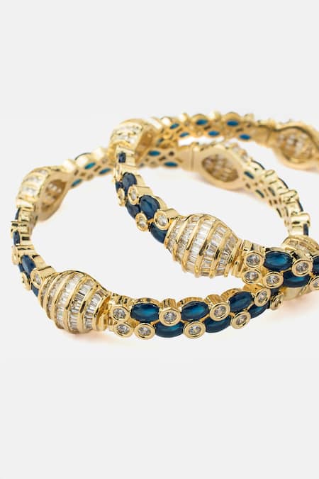 Vivinia By Vidhi Mehra_Gold Plated Crystals Gemstone Kada Bangles Set _Online_at_Aza_Fashions