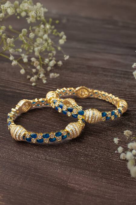 Buy_Vivinia By Vidhi Mehra_Gold Plated Crystals Gemstone Kada Bangles Set _Online_at_Aza_Fashions