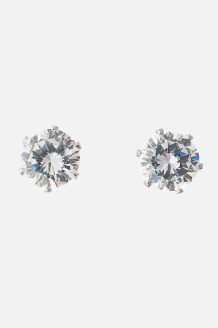 Shop_Vivinia By Vidhi Mehra_Silver Plated Zari Zircon Stud Earrings _at_Aza_Fashions
