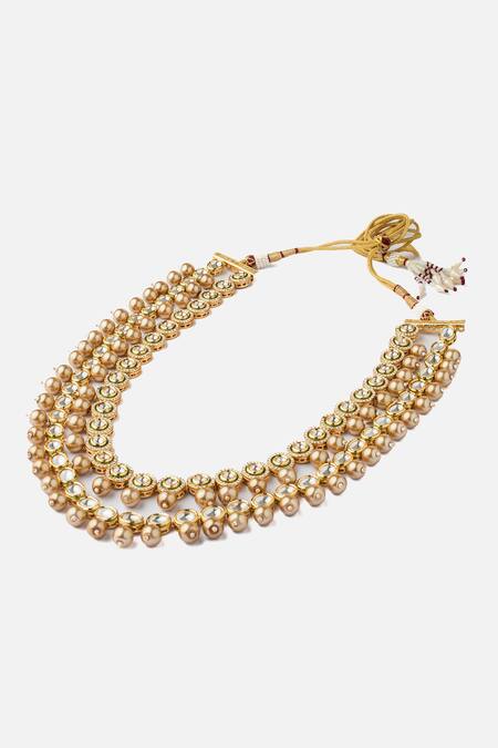 Vivinia By Vidhi Mehra_Gold Plated Kundan And Polki Long Layered Necklace _Online_at_Aza_Fashions