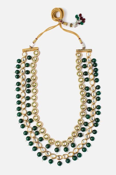 Shop Vivinia By Vidhi Mehra Gold Plated Beads, Zari Kundan And Polki Layered Necklace at Aza Fashions Shop_Vivinia By Vidhi Mehra_Gold Plated Beads, Zari Kundan And Polki Layered Necklace _at_Aza_Fashions
