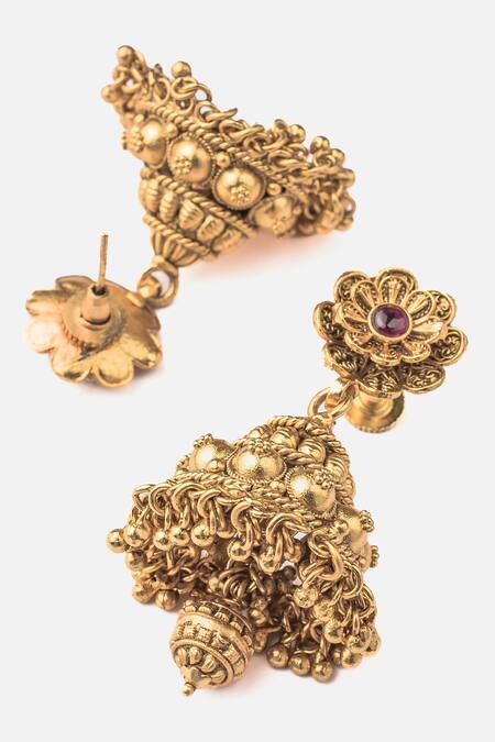 Vivinia By Vidhi Mehra_Gold Plated Patchwork Temple Carved Layered Necklace Set _Online_at_Aza_Fashions