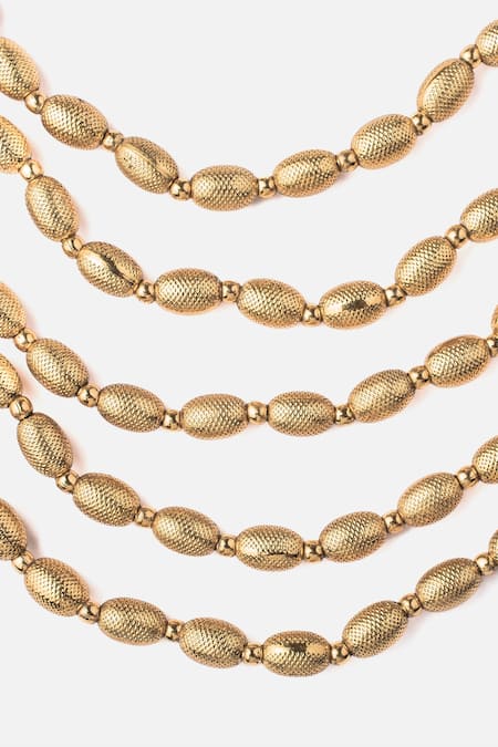 Shop_Vivinia By Vidhi Mehra_Gold Plated Patchwork Temple Carved Layered Necklace Set _Online_at_Aza_Fashions