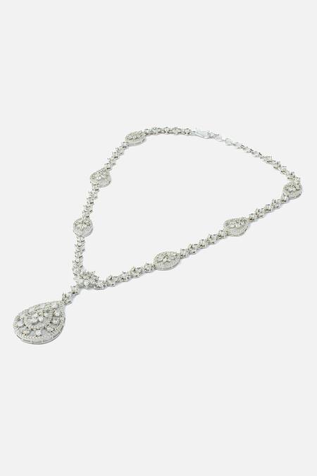 Vivinia By Vidhi Mehra_Silver Plated Crystal Pendant Necklace _Online_at_Aza_Fashions