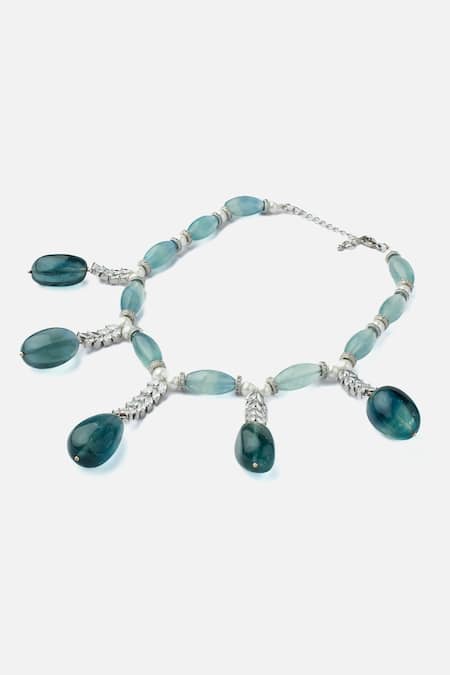 Vivinia By Vidhi Mehra_Green Aqua Bead And Pearl Embellished Necklace _Online_at_Aza_Fashions