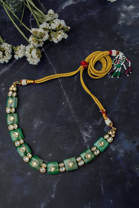 Buy Vivinia By Vidhi Mehra Green Kundan Embellished Choker Online at Aza Fashions Buy_Vivinia By Vidhi Mehra_Green Kundan Embellished Choker _Online_at_Aza_Fashions