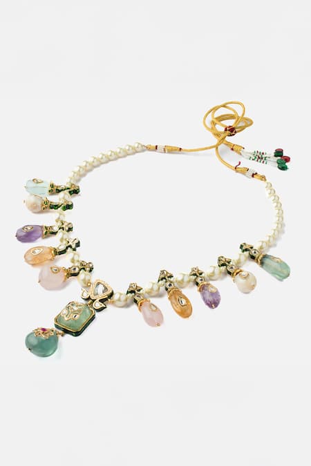 Vivinia By Vidhi Mehra_Multi Color Bead Gemstone Pendant Necklace _Online_at_Aza_Fashions