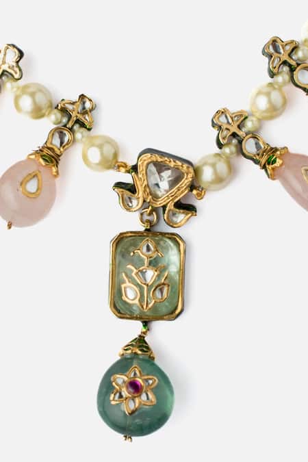 Buy_Vivinia By Vidhi Mehra_Multi Color Bead Gemstone Pendant Necklace _Online_at_Aza_Fashions