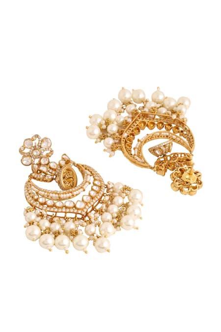 Kicky & Perky_Gold Plated Pearls, Stones, Zari Kundan Chandbalis _at_Aza_Fashions