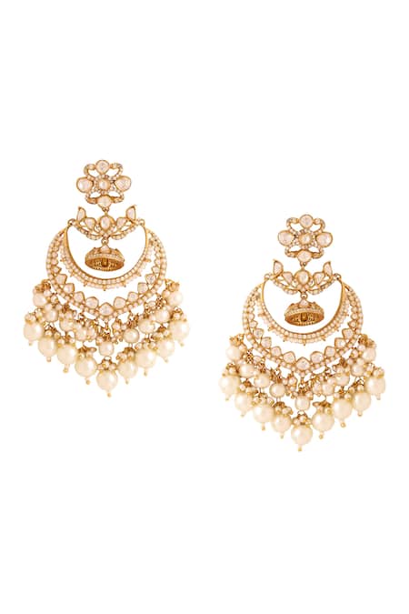 Buy_Kicky & Perky_Gold Plated Pearls, Stones, Zari Kundan Chandbalis 