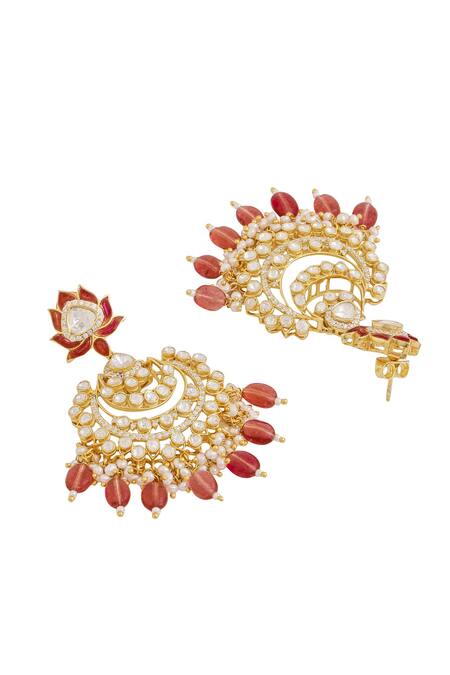 Kicky & Perky_Gold Plated Pearls, Beads, Stones Kundan And Embellished Chandbalis_at_Aza_Fashions