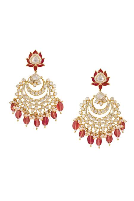 Shop_Kicky & Perky_Gold Plated Pearls, Beads, Stones Kundan And Embellished Chandbalis