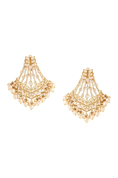 Kicky & Perky_Gold Plated Pearls, Stones Kundan Chandelier Earrings _Online_at_Aza_Fashions