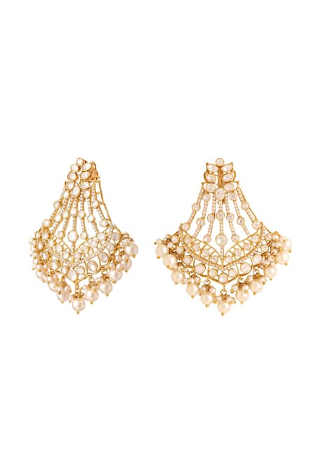 Buy_Kicky & Perky_Gold Plated Pearls, Stones Kundan Chandelier Earrings 