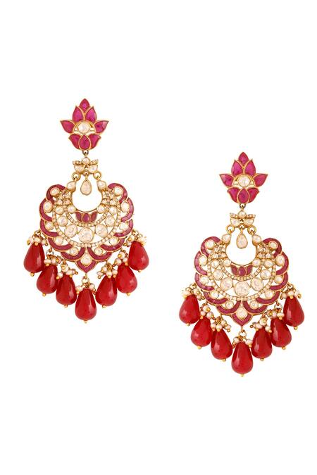 Shop_Kicky & Perky_Gold Plated Pearls, Beads, Stones, Gota Patti Kundan And Embellished Chandbalis_Online_at_Aza_Fashions