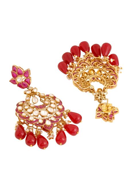 Buy_Kicky & Perky_Gold Plated Pearls, Beads, Stones, Gota Patti Kundan And Embellished Chandbalis
