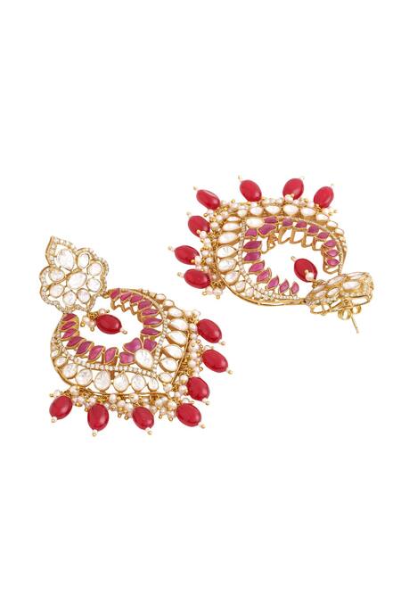 Kicky & Perky_Gold Plated Kundan And Bead Embellished Chandbalis _Online_at_Aza_Fashions