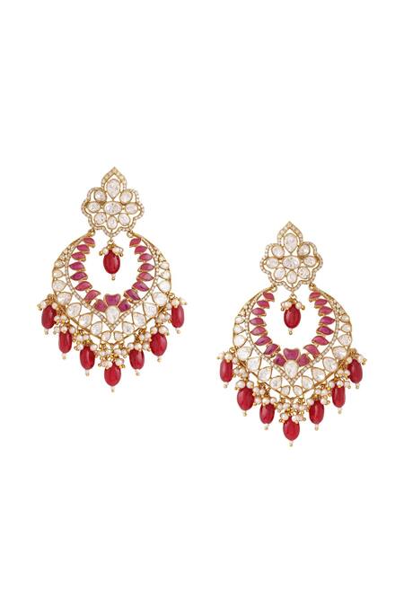 Shop_Kicky & Perky_Gold Plated Kundan And Bead Embellished Chandbalis 