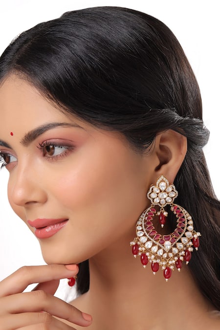 Kicky & Perky Gold Plated Kundan And Bead Embellished Chandbalis 