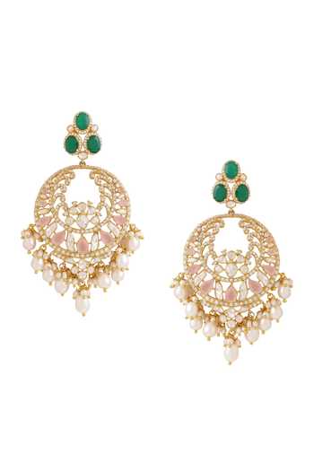 Kicky & Perky_Gold Plated Pearls, Stones And Chandbalis _at_Aza_Fashions