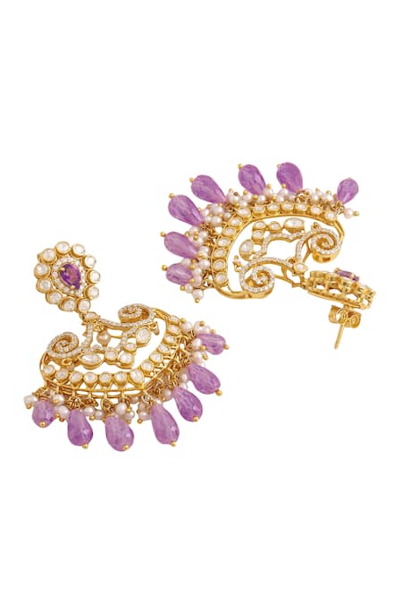 Buy_Kicky & Perky_Gold Plated Pearls, Stones, Beads Floral Pattern Embellished Chandbali Dangler 