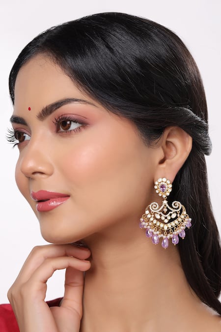 Kicky & Perky Floral Pattern Stone Embellished Chandbali Dangler 