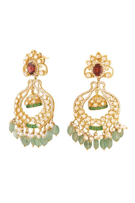 Buy_Kicky & Perky_Gold Plated Pearls, Stones, Beads Floral Scallop Pattern Earrings 