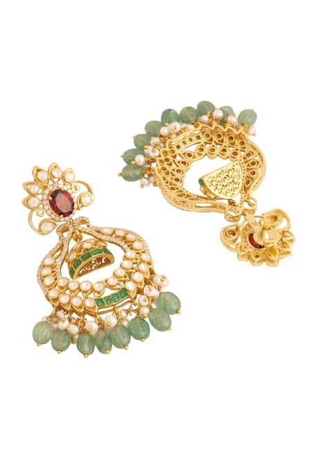 Shop_Kicky & Perky_Gold Plated Pearls, Stones, Beads Floral Scallop Pattern Earrings 