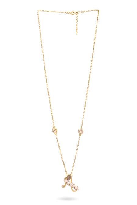 Kicky & Perky Gold Plated Stone And Pearl Alphabet A Pendant Necklace Online at Aza Fashions Kicky & Perky_Gold Plated Stone And Pearl Alphabet A Pendant Necklace _Online_at_Aza_Fashions