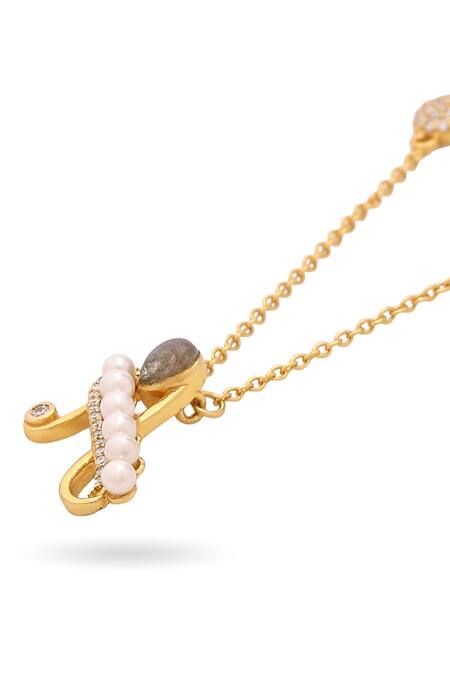 Buy_Kicky & Perky_Gold Plated Stone And Pearl Alphabet A Pendant Necklace _Online_at_Aza_Fashions