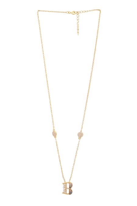 Kicky & Perky_Gold Plated Stone And Pearl Alphabet B Pendant Necklace _Online_at_Aza_Fashions