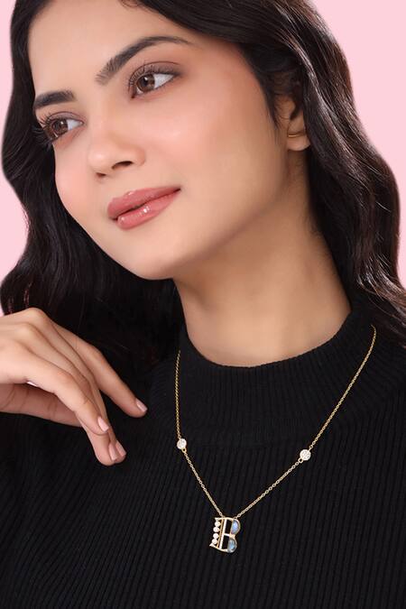 Buy_Kicky & Perky_Gold Plated Stone And Pearl Alphabet B Pendant Necklace 