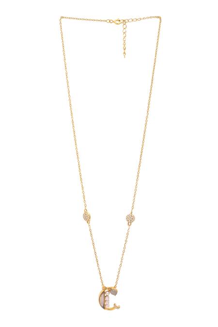 Buy_Kicky & Perky_Gold Plated Stone And Pearl Alphabet C Pendant Necklace_Online_at_Aza_Fashions