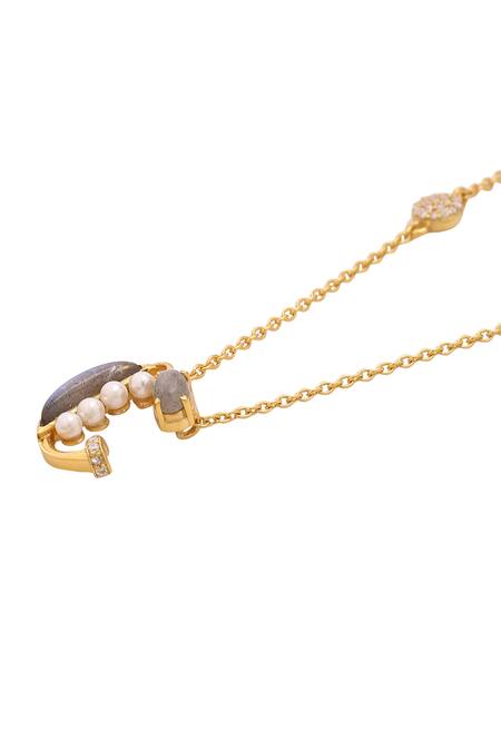 Shop_Kicky & Perky_Gold Plated Stone And Pearl Alphabet C Pendant Necklace_Online_at_Aza_Fashions