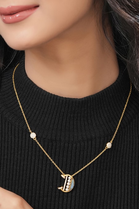 Kicky & Perky Gold Plated Pearls, Stones Embellished Alphabet D Pendant Necklace 