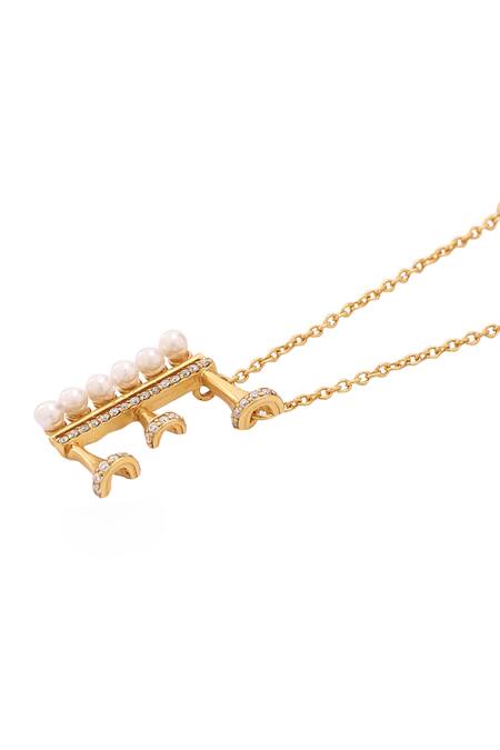 Shop_Kicky & Perky_Gold Plated Stone And Pearl Alphabet E Pendant Necklace _Online_at_Aza_Fashions