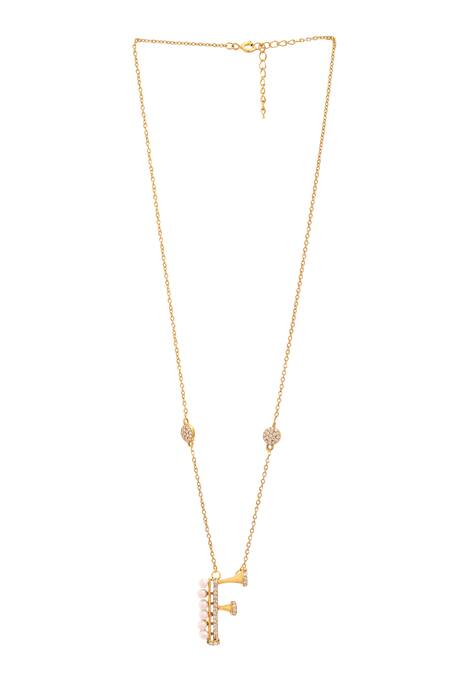 Buy_Kicky & Perky_Gold Plated Pearls, Stones And Alphabet F Pendant Necklace _Online_at_Aza_Fashions