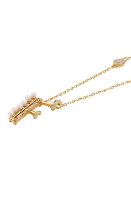 Shop_Kicky & Perky_Gold Plated Pearls, Stones And Alphabet F Pendant Necklace _Online_at_Aza_Fashions