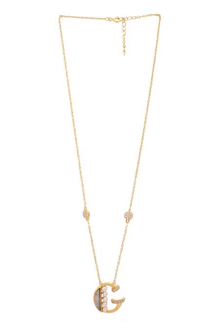 Buy_Kicky & Perky_Gold Plated Pearls, Stones And Alphabet G Pendant Necklace _Online_at_Aza_Fashions