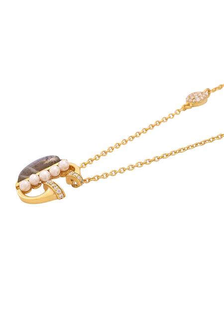 Shop_Kicky & Perky_Gold Plated Pearls, Stones And Alphabet G Pendant Necklace _Online_at_Aza_Fashions